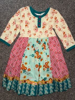 Wildflowers Floral Patchwork Long-Sleeve Dress - Cream, Pink & Teal